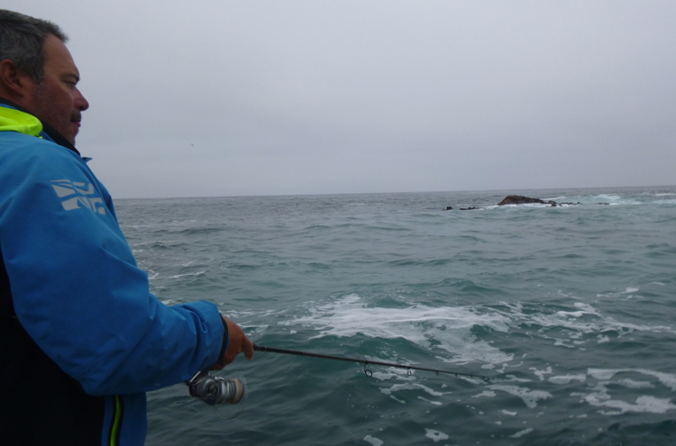 Filipe Cardoso a pescar a bordo da embarcação Aurata
