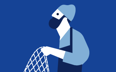 illustration: fishermen holding net